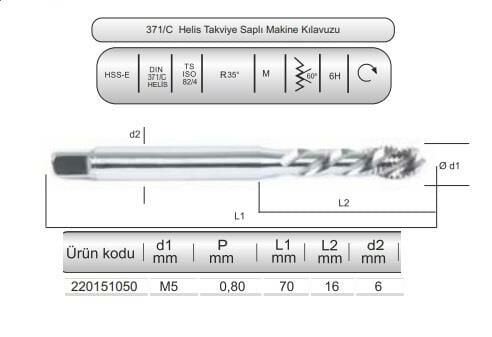 HSSE DIN371/C 35° HELİS M5x0,8 (6H) 8Co