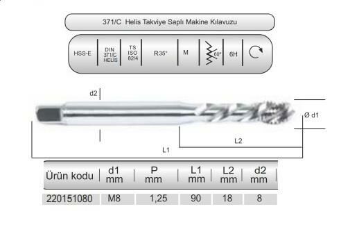 HSSE DIN371/C 15° HELİS M8x1,25 (6H) TİN