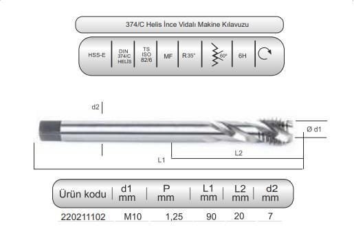 HSSE DIN374/C HELİS MAK.KLVZ. M10x1,25 (6H)