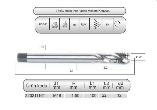 HSSE DIN374/C HELİS MAK.KLVZ. M16x1,5 (6H)