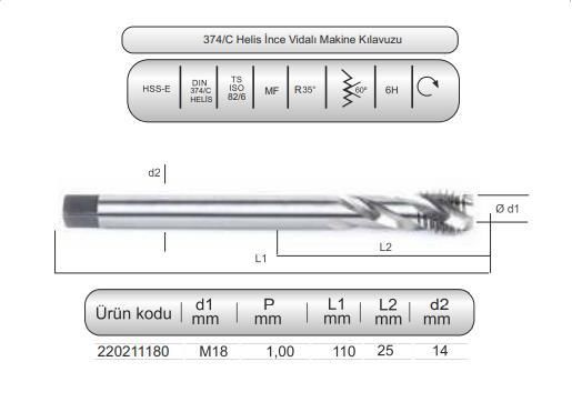 HSSE DIN374/C HELİS MAK.KLVZ. M18x1 (6H)