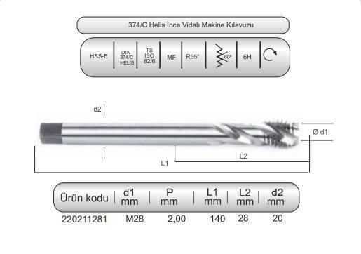 HSSE DIN374/C HELİS MAK.KLVZ. M28x2 (6H)