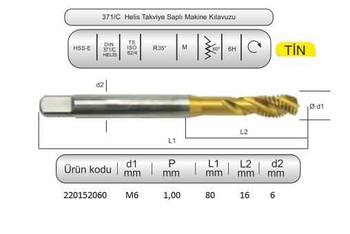 HSSE DIN371/C 35° HELİS M6x1 (6H) TİN