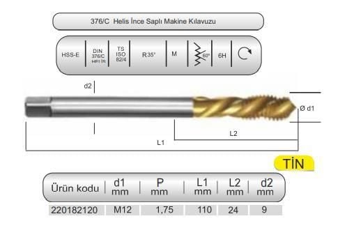 HSSE DIN376/C 35° HELİS M12x1,75 (6H) TİN