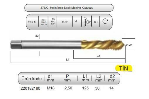 HSSE DIN376/C 35° HELİS M18x2,5 (6H) TİN